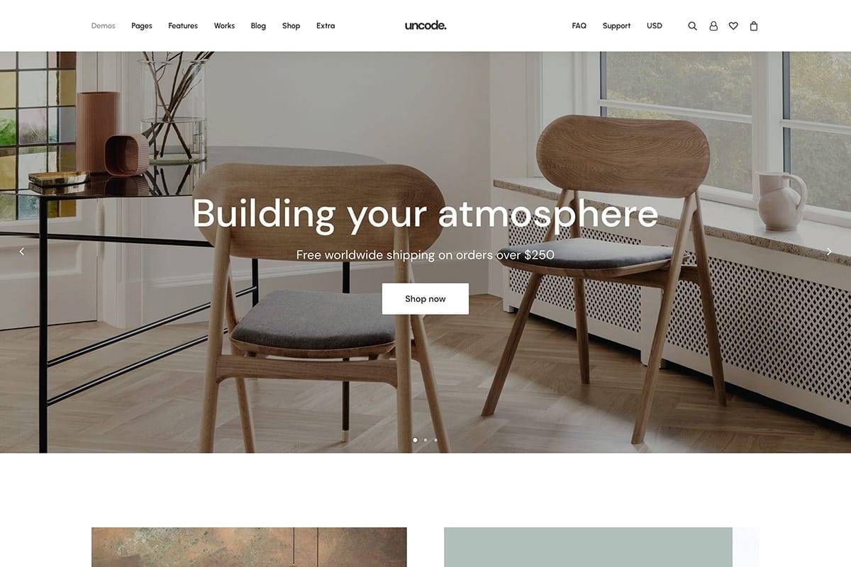 demo homepage Shop Furniture Uncode 2022