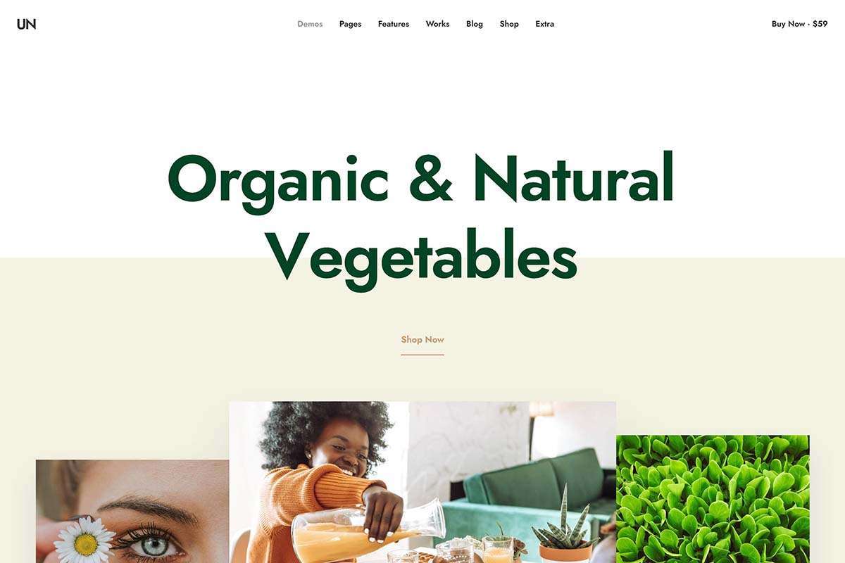 demo homepage Shop Organic Uncode